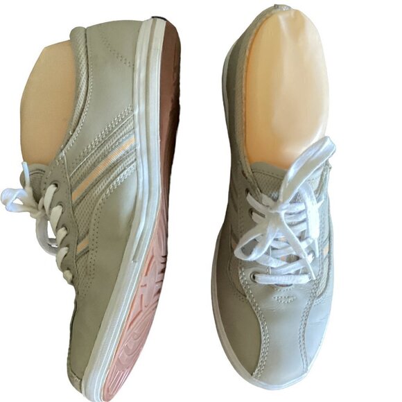Keds Leather Lace-Up Oxford Sneaker Contrast Stripe 7.5 Stone/Taupe Beige 144T - Picture 3 of 9